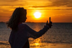 zachód słońca selfie dziecka